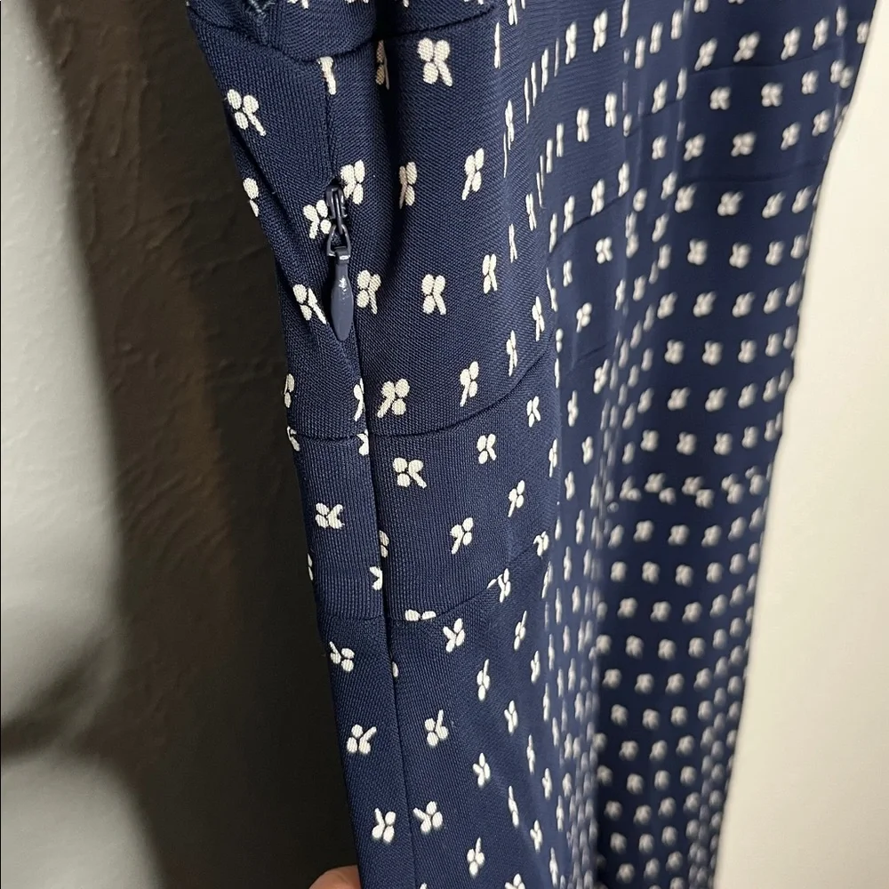 Tory Burch Navy Blue/White Printed Jersey Midi Dress - Size M Preppy Office